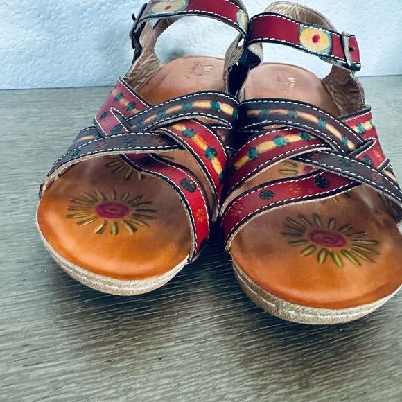 Spring Step Leather Multi Floral Design Sandals 39 - Picture 2 of 7